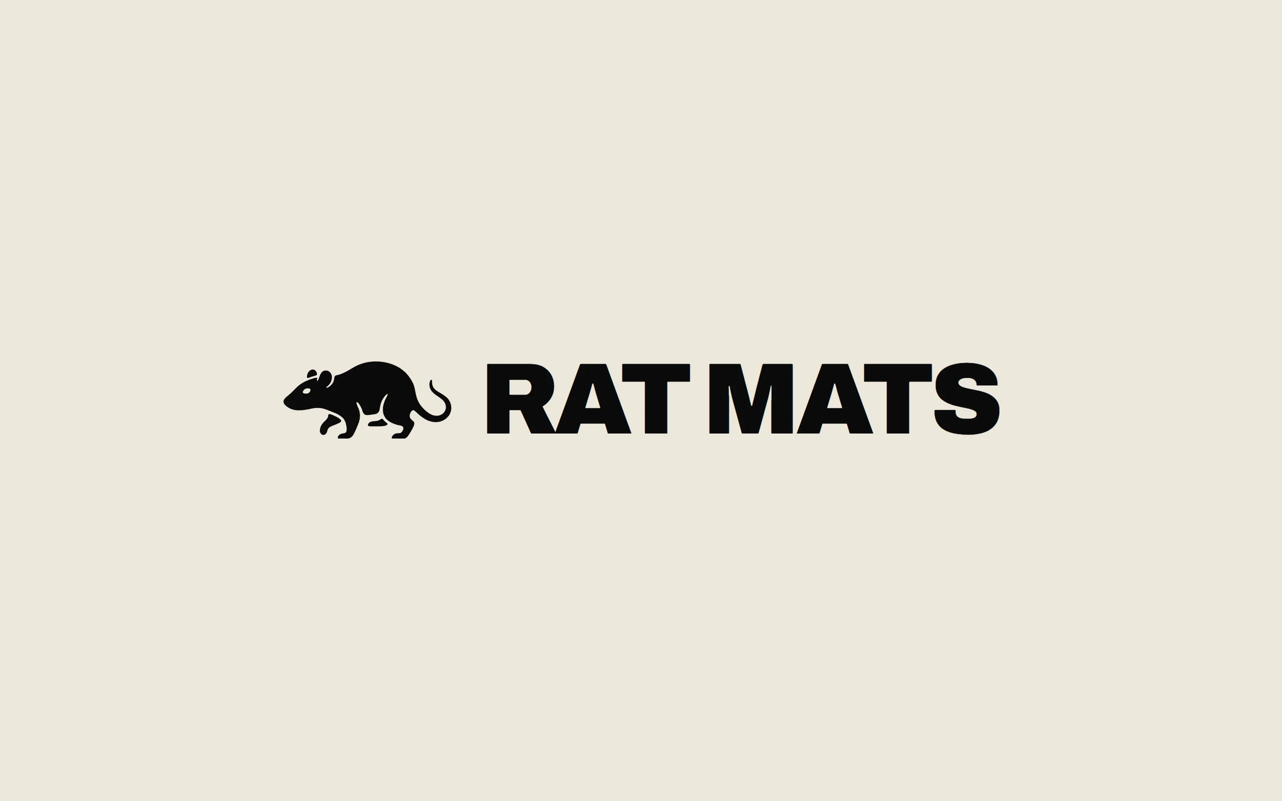 The Rat Mats lockup, a black rat silhouette beside the RAT MATS wordmark, centered on bone.