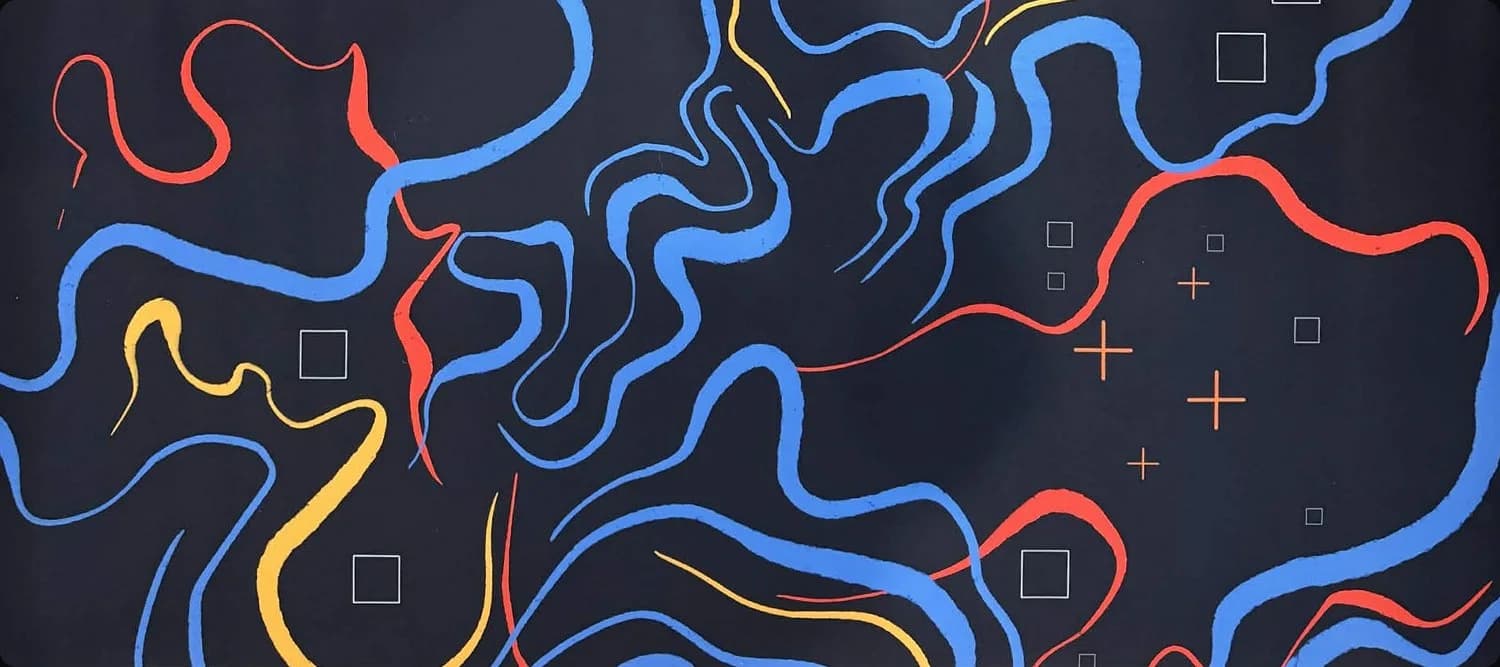 Placeholder artwork for Series 002, flowing ribbon lines in cobalt, red and amber on near-black.